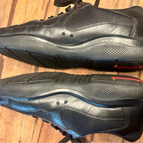 Prada Mens America's Cup Leather & Tech Fabric Sneakers- Black - size 12 - Picture 4 of 7